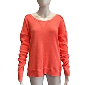 We the Free Neon Waffle Knit Long Sleeve Tee Womens Size M Slouchy Scoop Neck